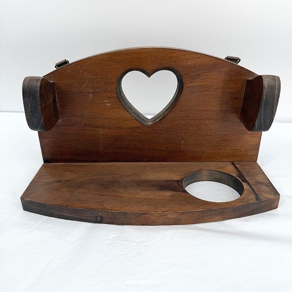 Wooden Heart Cutout Wall Shelf Circular Hole on Bottom Country Rustic Granny